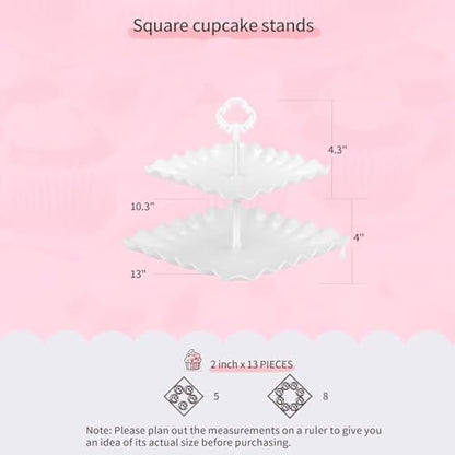 Pack of 10 NWK Cake Stand, Cupcake Stand, with 3 x Two-Tier Cupcake Stands, 3 x Three-Tier Cupcake Stands, 4 x Appetizer Trays, for Birthday Baby Bridal Shower Party (White)