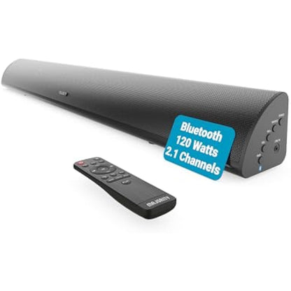 MAJORITY Bluetooth Sound Bar for TV | Built-in Subwoofer, 120 Watts 2.1 Channel Sound | RCA, Optical, and AUX Connection | Wall Mountable, Remote Control | Snowdon TV Soundbar