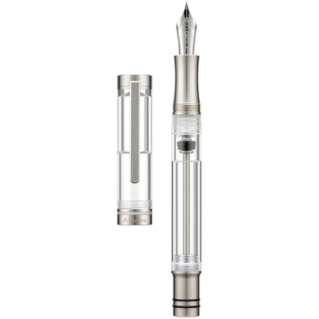 Asvine V200 Titanium Fountain Pen Vacuum Filling, Bock Medium Nib Clear Transparent Acrylic Smooth Writing Pen Case Set
