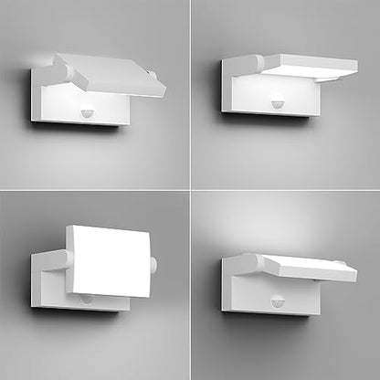 Klighten 24W Wall Light with Motion Sensor Outdoor Indoor IP65 Aluminum Modern Outside Light with Swiveling LED Panel Wall Lamp for Entrance Garden Terrace, Cold White 5700K-6000K, White