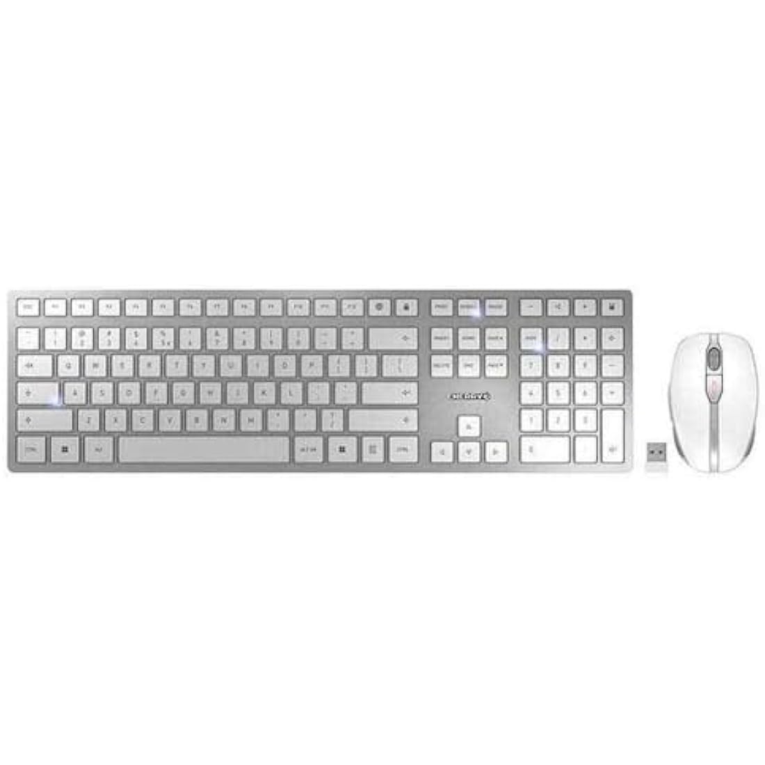 CHERRY DW 9100 SLIM, Wireless Desktop Set, EU Layout (QWERTY), Bluetooth & 2.4 GHz RF, Quiet Keys, Flat Design, Silver/White