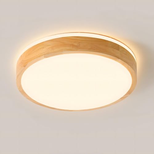 YYUTLUO LED Ceiling Light Wood, Top 360 Glow Round Natural Wooden Lamp | 3000K Warm White, 18W 1600lm | Living Room, Kitchen, Dining Room, Hallway,