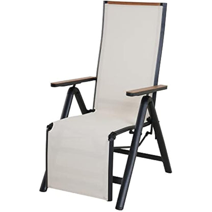 Grand patio Foldable Sun Lounger, Reclining Garden Chair, Aluminium Camping Chairs, Adjustable 6 Position High Backrest, Deck Chair for Garten, Outdoor, Poolside (Beige)