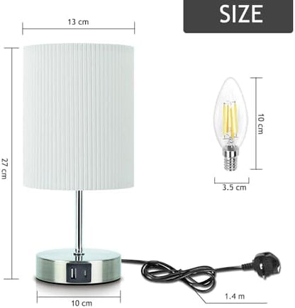 HSLighting Bedside Lamps, Touch Control Table Lamp with Metal Base 3-Way Brightness Changing Dimmable USB A+C Charging LED Light Bulbs Desk Lamp Minimalist Night Light for Bedroom Living Room, 2 Pack