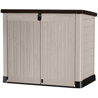 Keter Store It Out Pro Outdoor Garden Furniture Storage Shed Beige with Brown Lid Fade Free All Weather Resistant Safe and Secure Zero Maintenance 5 year Warranty