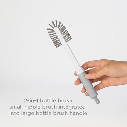 Ubbi On-The-Go Drying Rack and Brush Set, Includes Travel Case and Bottle Brush for Compact Storage, Holds Up to 8 Bottles, Baby Travel Accessories, Gray