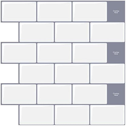 WoStick Peel and Stick Wall Tiles (10-Sheets), Subway Self Adhesive Wall Tiles Tile Stickers Backsplash for Kitchen Bathroom Home Decoration White(30.5x30.5cm)