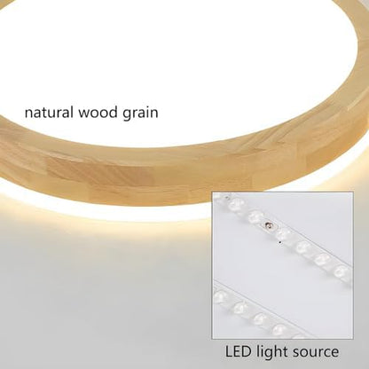 YYUTLUO LED Ceiling Light Wood, Top 360° Glow Round Natural Wooden Lamp | Dimmable with Remote Control 2700K-6500K, 48W | Living Room, Dining Room, Hallway, Home, Office, Children's Room(Ø60cm)