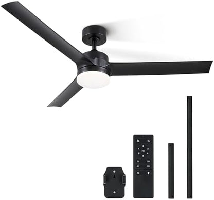 VONLUCE Ceiling Fans with Lights, 52 Inch Modern Ceiling Fan and Remote, 6 Speed Reversible Quiet DC Motor, Ceiling Fan for Bedroom Patio, Indoor & Outdoor, Black