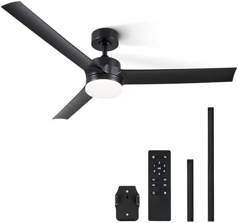 VONLUCE Ceiling Fans with Lights, 52 Inch Modern Ceiling Fan and Remote, 6 Speed Reversible Quiet DC Motor, Ceiling Fan for Bedroom Patio, Indoor & Outdoor, Black