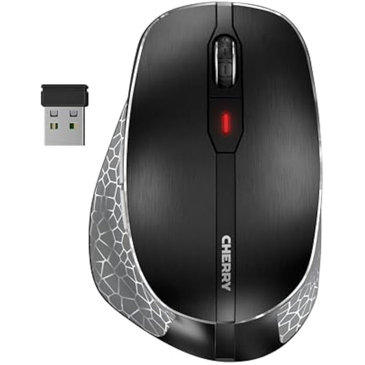 CHERRY MW 8C ERGO, Wireless Mouse with Ergonomic Thumb Rest for Right-Handers, Bluetooth or 2.4 GHz RF Connection, Rechargeable, Black