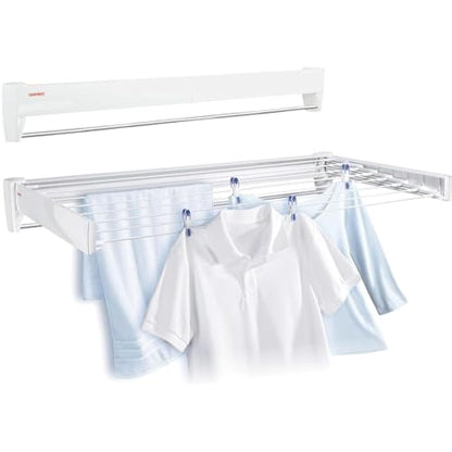 Leifheit Telegant 81 Protect Plus Wall-Mounted Clothes Airer, Foldaway Towel Rack for Indoor & Outdoor, Clothes Drying Rack for Indoor or Outdoor, 103 x 53 cm, 8.1 m Drying Space, White