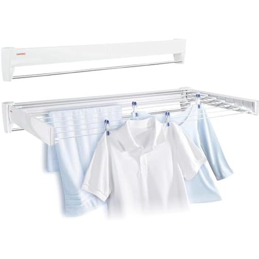 Leifheit Telegant 81 Protect Plus Wall-Mounted Clothes Airer, Foldaway Towel Rack for Indoor & Outdoor, Clothes Drying Rack for Indoor or Outdoor, 103 x 53 cm, 8.1 m Drying Space, White
