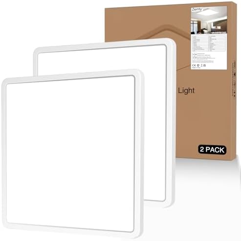 zemty 2 Packs 29CM 36W LED Ceiling Lights, 3240LM Waterproof Bathroom Light, Super Bright 6500K Daylight White Ceiling Lamp, Modern Square Flush Lighting for Kitchen Hallway Living Room Bedroom