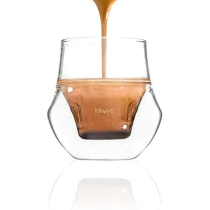 KRUVE Propel Espresso Cups, Handmade Double-Walled Glass Coffee Mugs, Clear 2.5 oz, Scientific Design for Better Tasting Coffee (Set of Two) - Unique Glass Coffee Cups with Headspace & Internal Fins