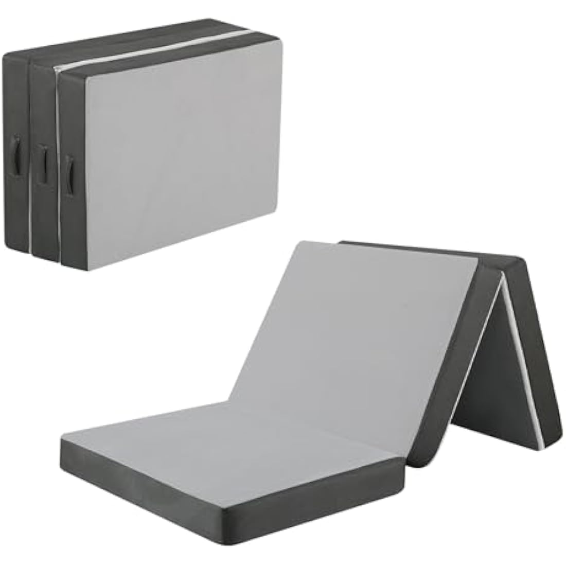 MeMoreCool Tri Fold Mattress 190x90cm, Single, 10cm Thick Foam Foldable Futon Mattress with Washable Cover, Portable Floor Guest Sleeping Mat for Travel, Camping, Grey