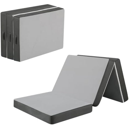 MeMoreCool Tri Fold Mattress 190x90cm, Single, 10cm Thick Foam Foldable Futon Mattress with Washable Cover, Portable Floor Guest Sleeping Mat for Travel, Camping, Grey