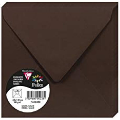 Clairefontaine - Ref 5238C - Pollen Envelopes (Pack of 20) - 140 x 140mm Sized, 120gsm Paper, Gummed Seal, Inkjet & Laser Printer Compatible, Acid Free - Cocoa