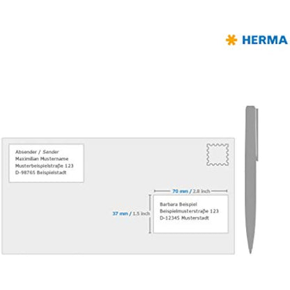HERMA Self Adhesive Address Labels, 24 Labels per A4 Sheet, 200 Sheets, 70 x 37 mm, 4800 Labels, Blank Mailing Labels Stickers, Sticky Labels for Laser & Inkjet Printer, White