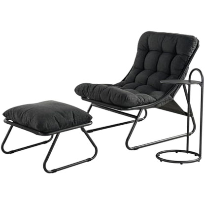 Grand patio Sun Lounger for garden, Garden lounger with Side Table and footstool, Recliner Chair with Removable Cushion for Adults, Reclining Garden chairfor Patio, Living Room, Outdoor, Dark Gray