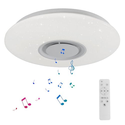 Horevo LED Ceiling Light Flush Mount Fixture with Bluetooth Speakers, 36W 20 Inch 6500K, Dimmable Recessed Down Lights, APP Remote Control/Timer/Color
