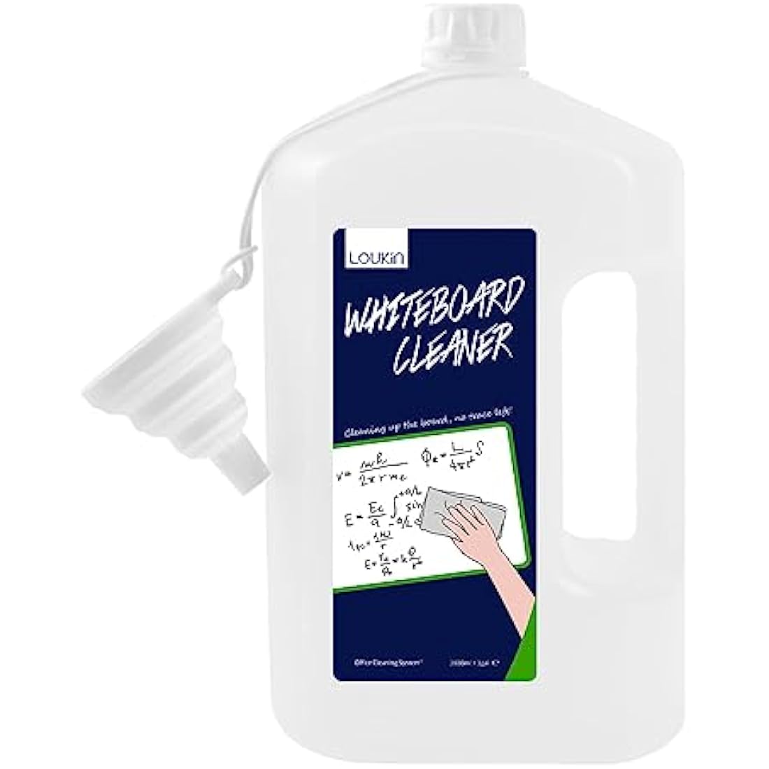 loukin Non-Toxic Whiteboard Cleaner, 1 Gallon (128oz) Dry-Erase Board Cleaner Ready-to-Use Refill, Connected Collapsible Silicone Funnel for Canned Liquid, Removes Whiteboard Stains