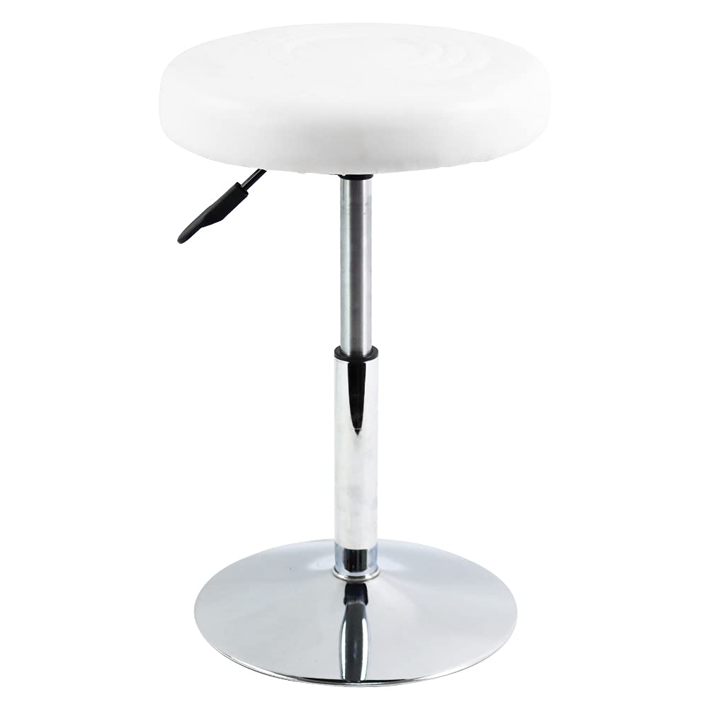 FURWOO PU Leather Short Round Cushion Spa Stool Height Adjustable Swivel Salon Stool for Home Kitchen Barber Shop Small(White)