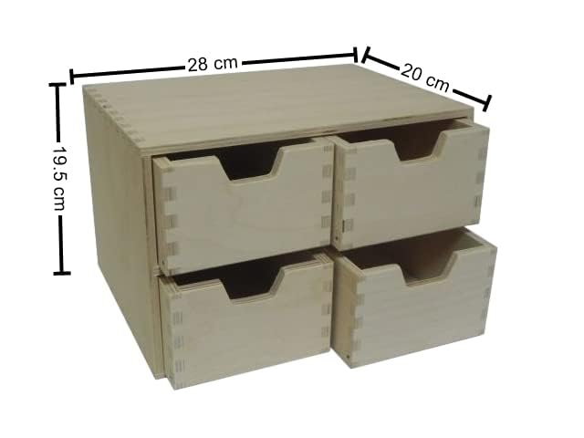 COLLECTOR Wooden World 4 Drawer Plain Wooden Storage Box Chest Cupboard Decoupage Solid Wood Jewellery Chest