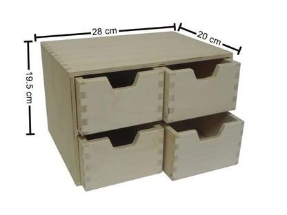 COLLECTOR Wooden World 4 Drawer Plain Wooden Storage Box Chest Cupboard Decoupage Solid Wood Jewellery Chest