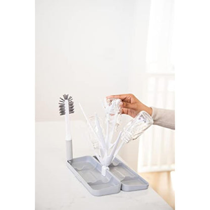 Ubbi On-The-Go Drying Rack and Brush Set, Includes Travel Case and Bottle Brush for Compact Storage, Holds Up to 8 Bottles, Baby Travel Accessories, Gray