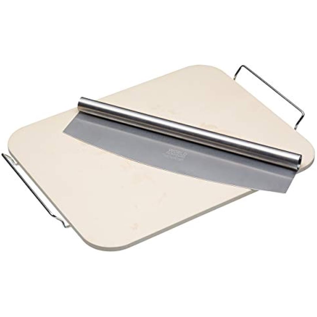 KitchenCraft World of Flavours Rectangular Ceramic Pizza Stone and Rocking Pizza Cutter Set, 2 Pieces