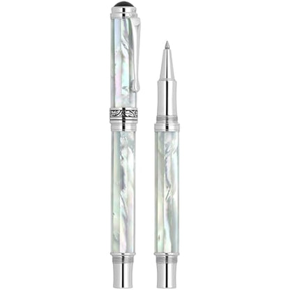 Xezo Maestro Rollerball Pen, Fine Point. Oceanic White Mother of Pearl with Chrome Plating. Handcrafted, Limited Edition, Serialized. No Two Pens Alike