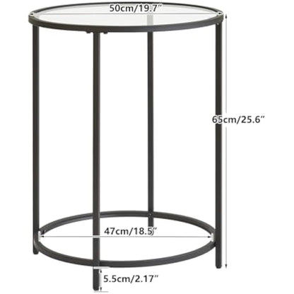 YMYNY Round Side Table, 2 Tier Accent Table, Tempered Glass End Table, Small Coffee Table, Sofa Table, Bedside Table, Modern Style, for Living Room, Bedroom, Balcony 50×50×65CM Black HGD020B