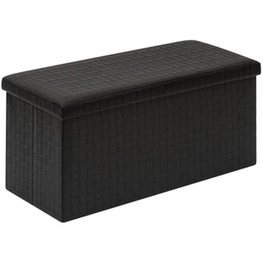 Bonlife Black Ottoman Storage Bench, Foldable Seat Faux Leather Foot Stool Storage Box with Lids for Kids Toys,Living Room, Hallway, Bedroom, 76 * 38 * 38cm