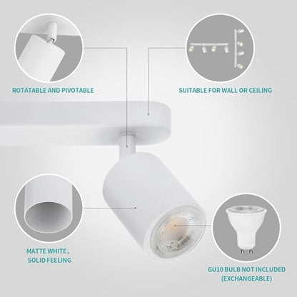 wowatt 4 Way Ceiling Spotlight Bar White, Modern Ceiling Light Fitting Adjustable with GU10 Socket Spot Lights Ceiling Indoor Spot Lamp Rotatable for Kitchen Bedroom Hallway, GU10 Bulb Not Included