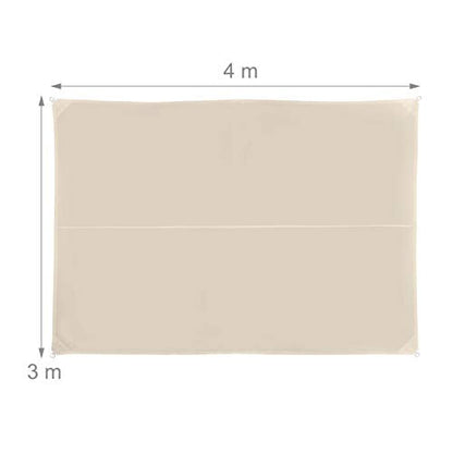Relaxdays Shade Sail, Rectangular, Water-Repellent, UV-Protection with Tethers, Balcony Canopy, WxD: 3 x 4m, Beige