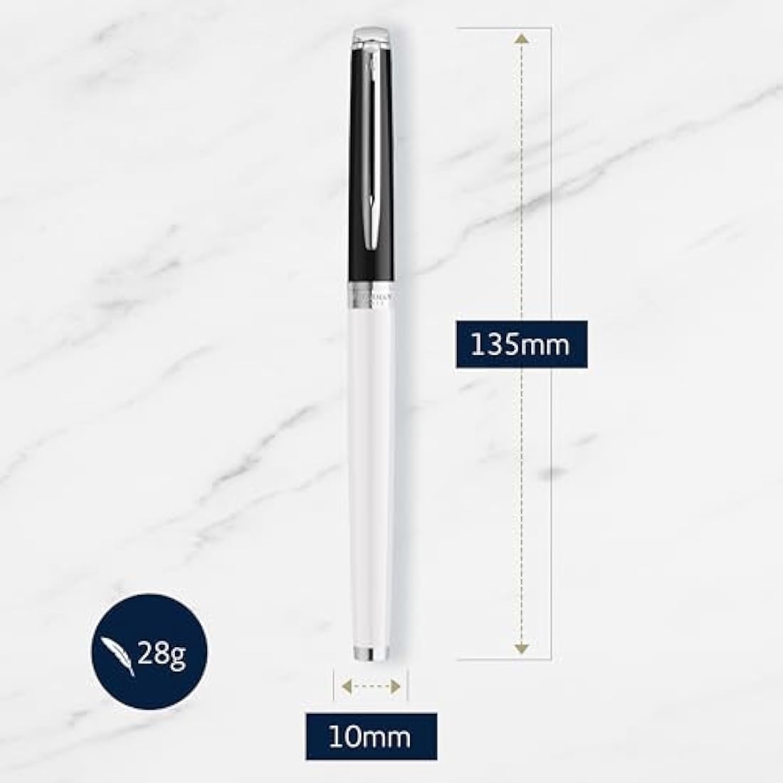Waterman Hémisphère Fountain Pen | Black & White Lacquer with Palladium Coated Trim | Stainless steel Fine Nib | Blue Ink | Gift Box