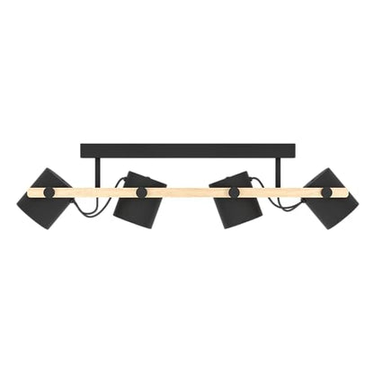 Eglo Ceiling Light Hornwood, 4 Light Vintage and Industrial Style Lighting Made of Black Metal and Natural Wood, Living Room and Bedroom spotlights,