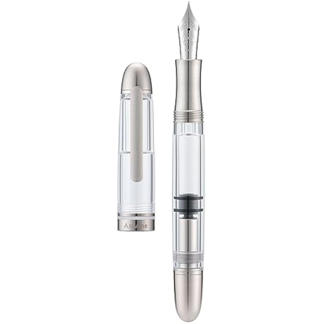 Asvine P36 Titanium Fountain Pen Piston Filling, Bock Medium Nib Clear Transparent Acrylic Smooth Writing Pen Case Set, Torpedo shape