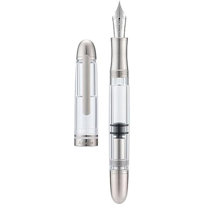Asvine P36 Titanium Fountain Pen Piston Filling, Bock Medium Nib Clear Transparent Acrylic Smooth Writing Pen Case Set, Torpedo shape