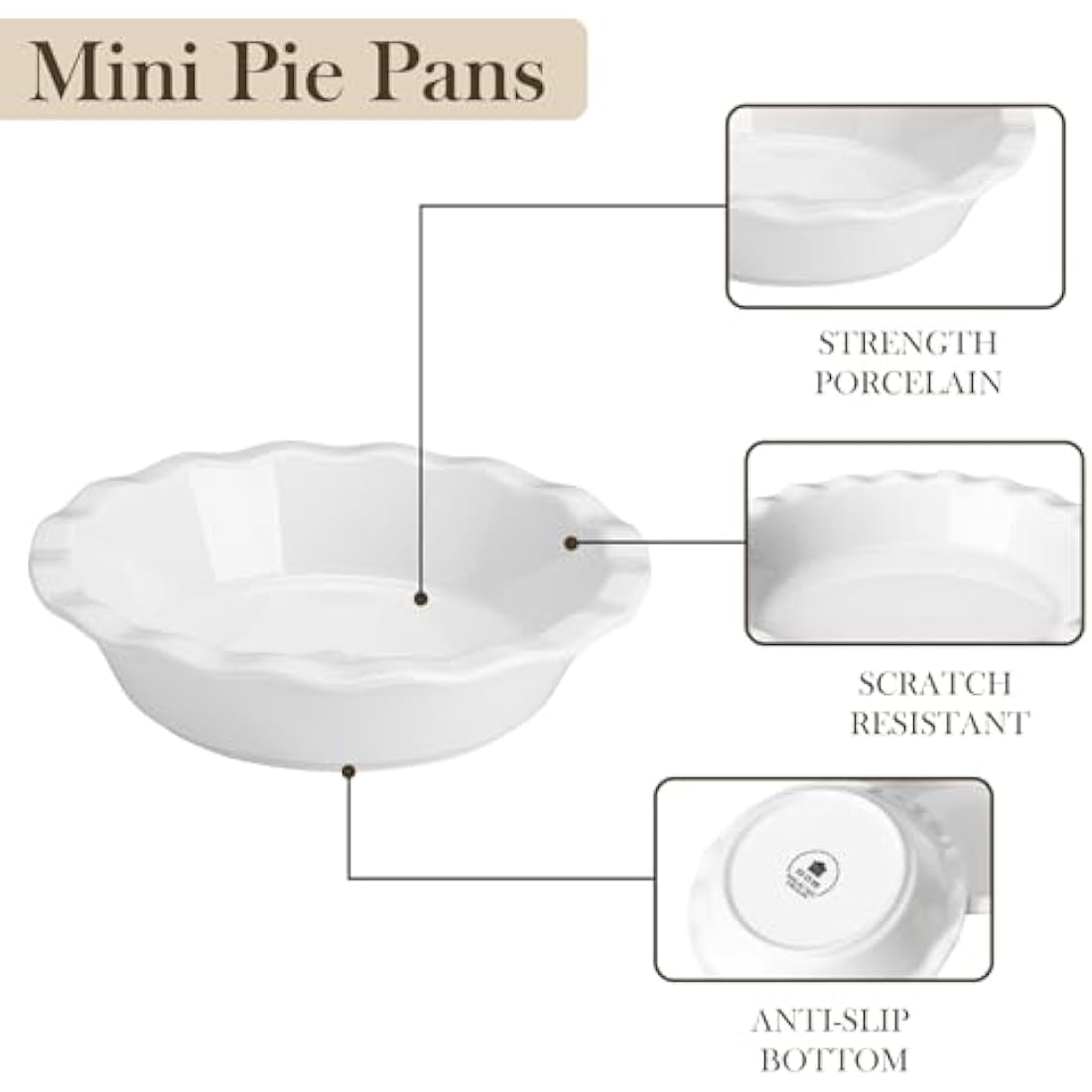 MALACASA Ceramic Mini Pie Dishes, Pie Pan for Baking 6.6 Inch,12 OZ Pie Plate Round Pie Dish for Baking Fluted Pie Dish Baking Pan, Non Stick Deep Pie Dishes for Quiche (Ivory White, 6PC)