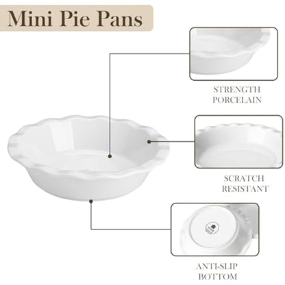 MALACASA Ceramic Mini Pie Dishes, Pie Pan for Baking 6.6 Inch,12 OZ Pie Plate Round Pie Dish for Baking Fluted Pie Dish Baking Pan, Non Stick Deep Pie Dishes for Quiche (Ivory White, 6PC)
