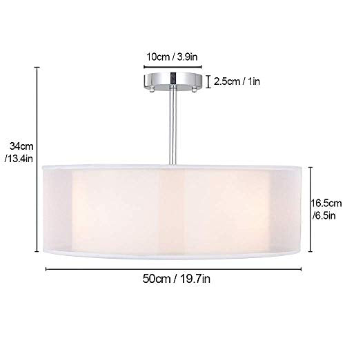 Ceiling Light, SPARKSOR Modern Fabric Pendant Light Shade, Large White Drum Lampshade, 2 Tiers Round Pendant Lamp, for Bedroom Living Room, Flush