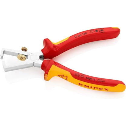 Knipex Insulation Stripper with opening spring, universal chrome-plated, insulated with multi-component grips, VDE-tested 160 mm (self-service card/blister) 11 06 160 SB