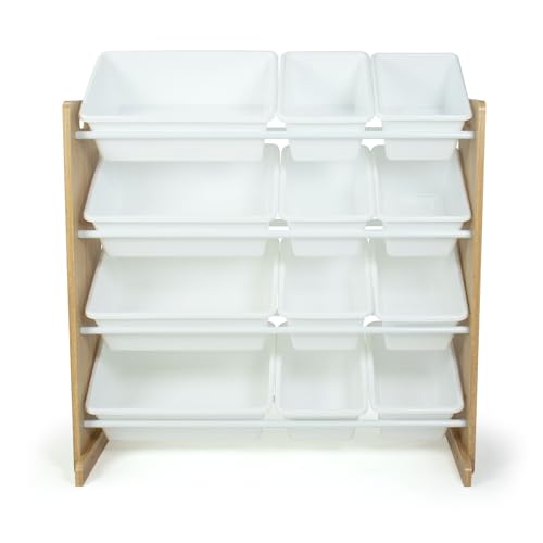 Humble Crew Journey Wooden Toy Storage Organiser for Children, with 12 BPA Free Plastic Removeable Storage Bins, Ideal for Storing Toys, Games, Books