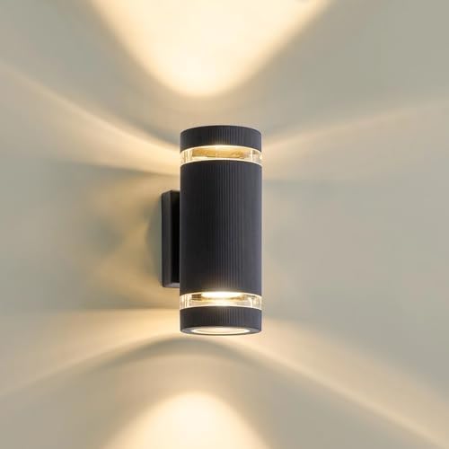 LMP Outdoor Wall Lights Mains Powered, Up Down Outside Lights Anthracite, IP65 External LED Front Door Lamp Porch Light Electric, Exterior GU10 Round Lighting Sconce Wall Mounted for House