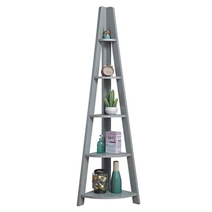 Timber Art Design UK Riva 5 Tier Bookcase Retro Ladder Bookcase Shelving Unit Wooden Bookshelf Organizer for Modern Living Room, Office Space