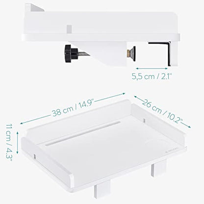 Navaris Clip-on Bedside Shelf - Clamping Hanging Bamboo Shelf for Bed Frame - Small Bed-Side Table Tray for Books, Phones, Chargers - White Finish
