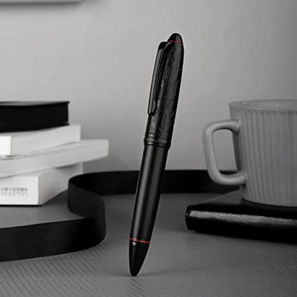 Asvine Hongdian N6 Metal Resin Piston Fountain Pen - Black Long Blade Nib Classic Pen, Includes Metal Box