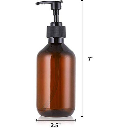 Jucoan 9 Pack 300ml Empty Plastic Pump Bottles, Amber Lotion Soap Dispenser Refillable Containers for Shampoo Conditioner Wash Shower